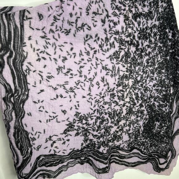 STINE GOYA Wool Scarf Malis Shawl Purple Black Abstract Winter Maximalist Wrap - Picture 1 of 6